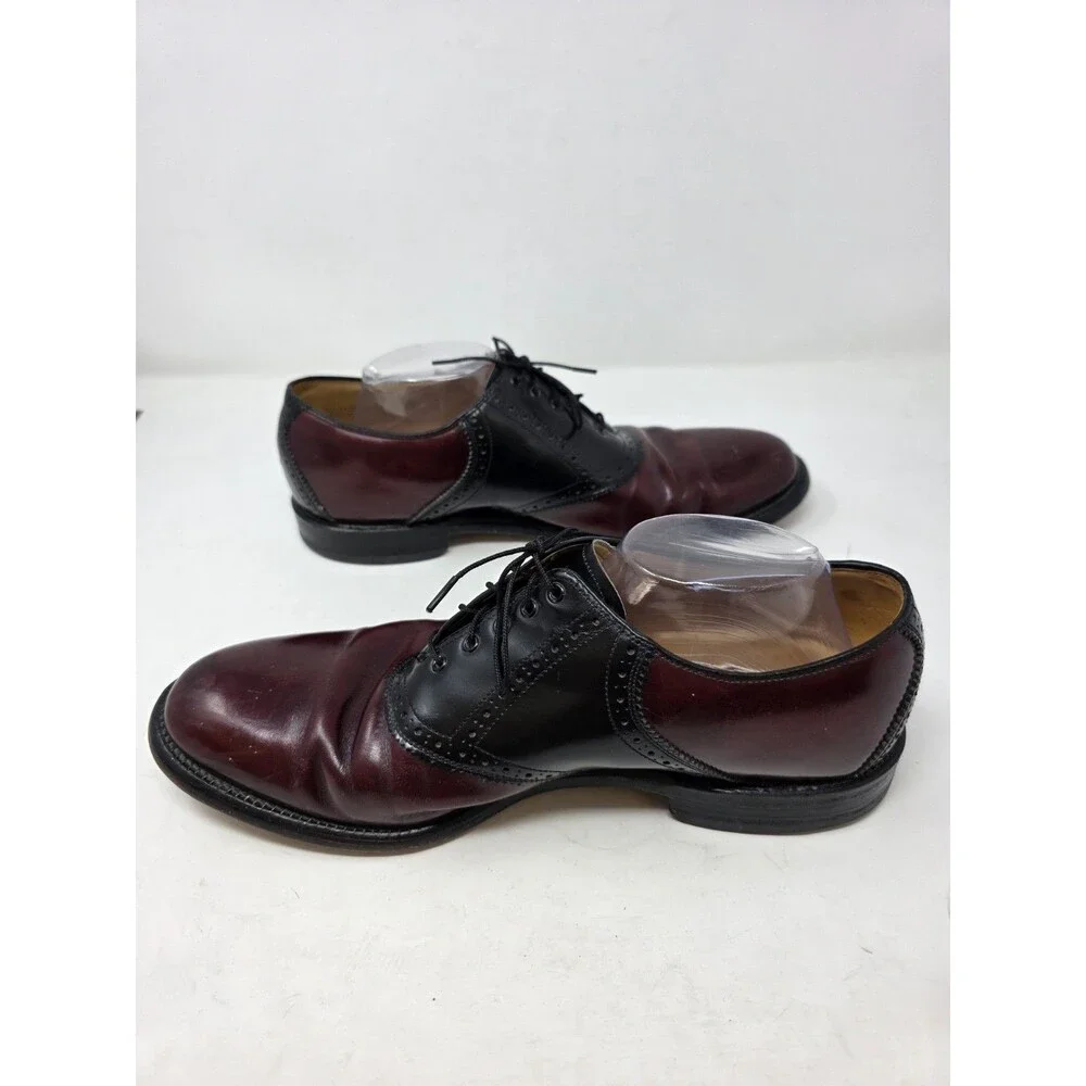 Hanover Shell Cordovan Mens Saddle Shoes 12 D/B Burgundy/Black Leather USA